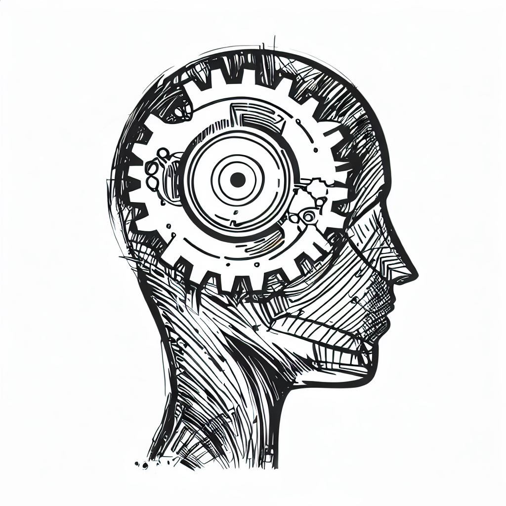 Image of a head with gears inside of it.